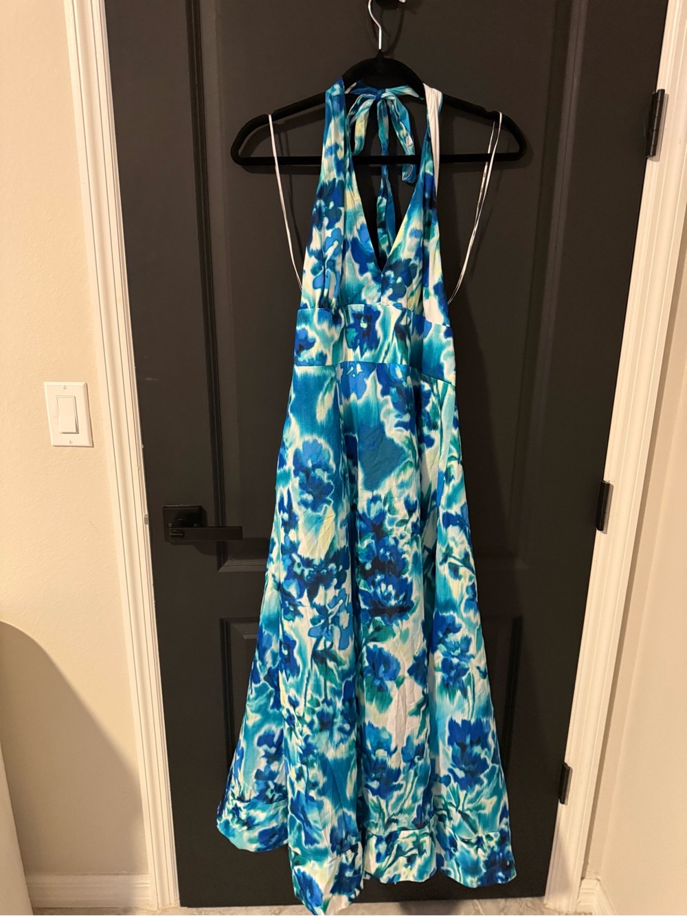 Blue & Teal Floral Halter Maxi Dress